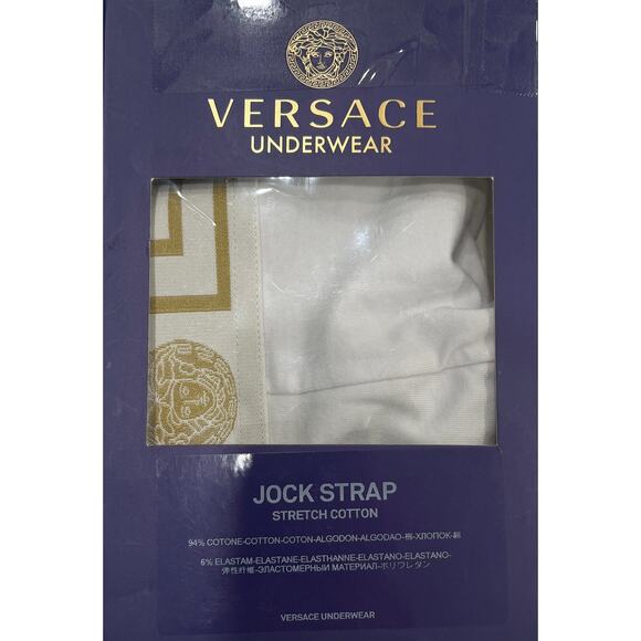 M2-5 VERSACE Men's Greca Jockstrap Underwear Stretch White/Gold Size 6/34-46/M - Picture 10 of 11